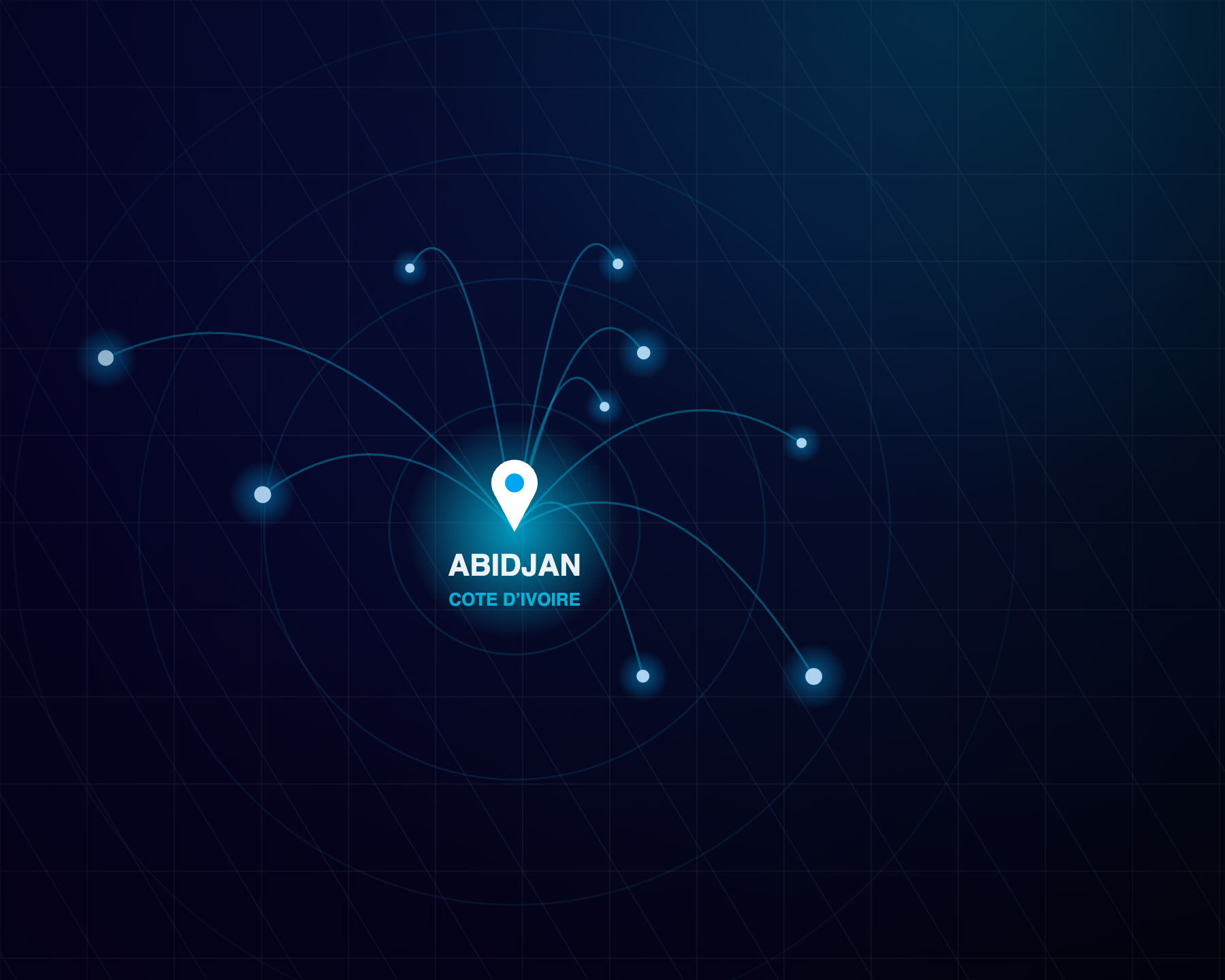 Carte stylisée du rayonnement de SIRIUS Technologies depuis Abidjan vers le marché africain